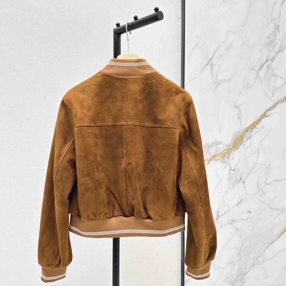 Miu Miu Brown Suede Cropped Bomber Jacket Logo Button Front Pockets - Picture 4 of 8